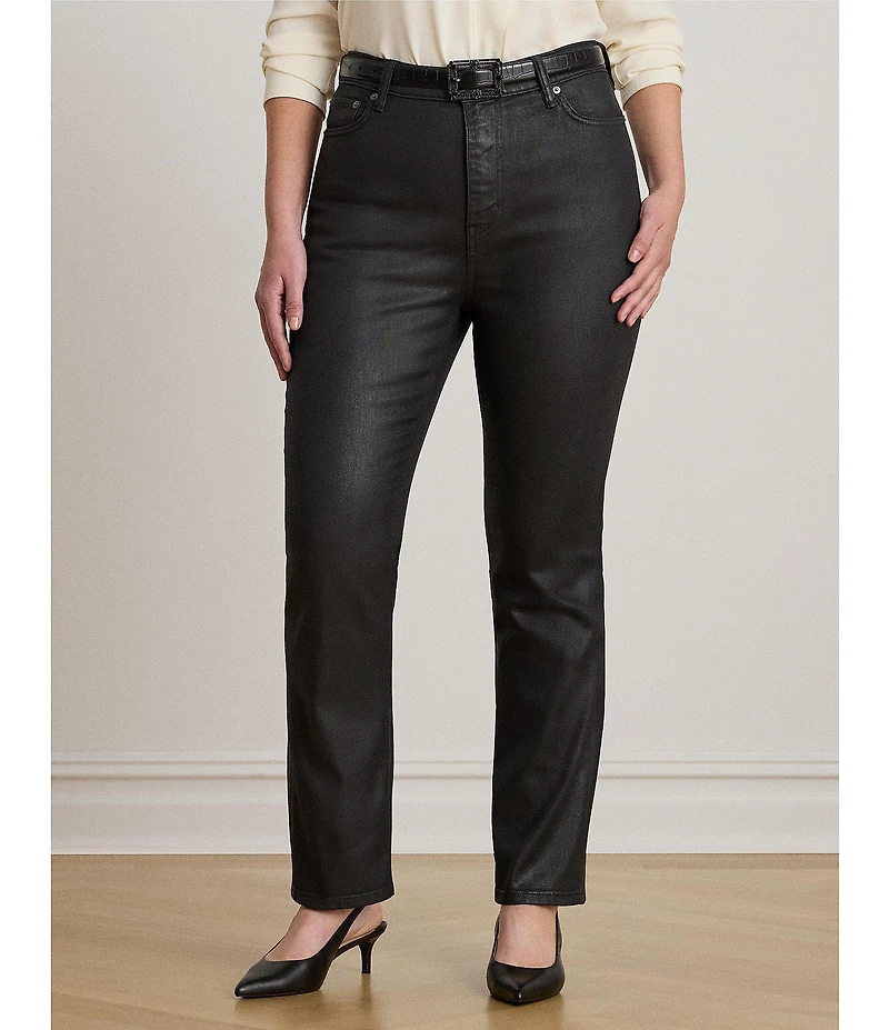 Lauren Ralph Lauren Plus Size Coated High Rise Straight Ankle Jeans