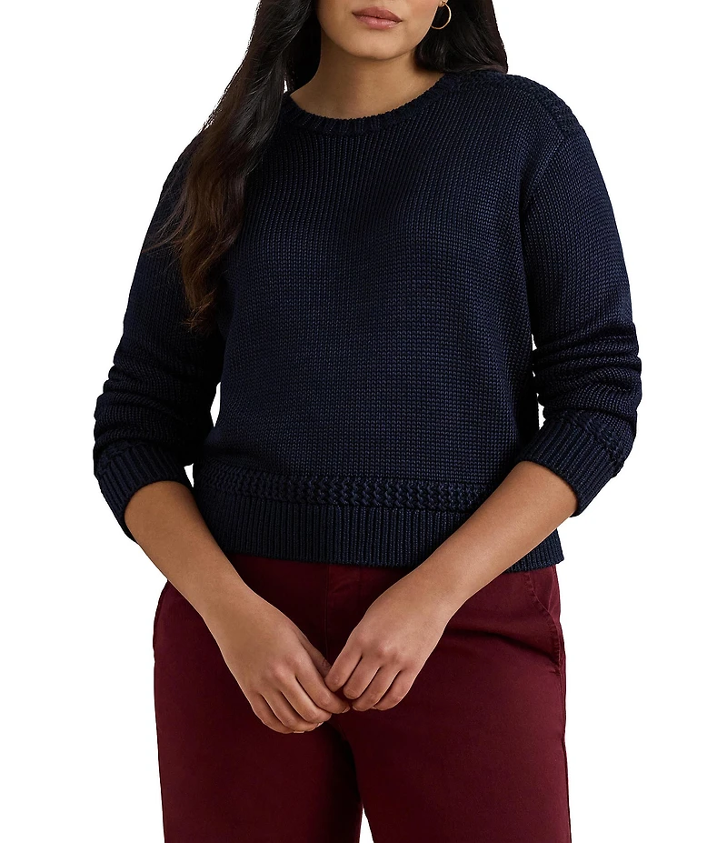 Lauren Ralph Lauren Plus Size Cotton Blend Crew Neck Long Sleeve Sweater