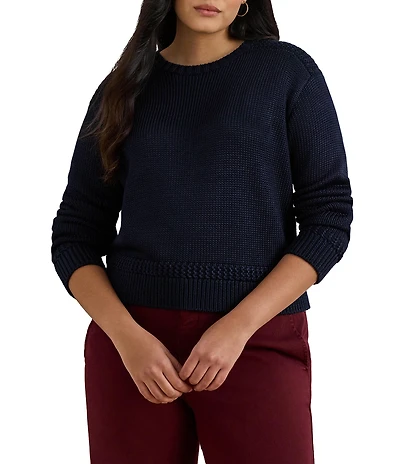 Lauren Ralph Lauren Plus Size Cotton Blend Crew Neck Long Sleeve Sweater
