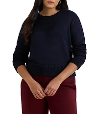 Lauren Ralph Lauren Plus Size Cotton Blend Crew Neck Long Sleeve Sweater