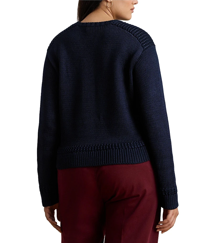 Lauren Ralph Lauren Plus Size Cotton Blend Crew Neck Long Sleeve Sweater