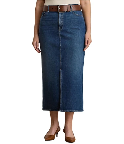 Lauren Ralph Lauren Plus Size Cotton-Blend Denim Midi Pencil Skirt
