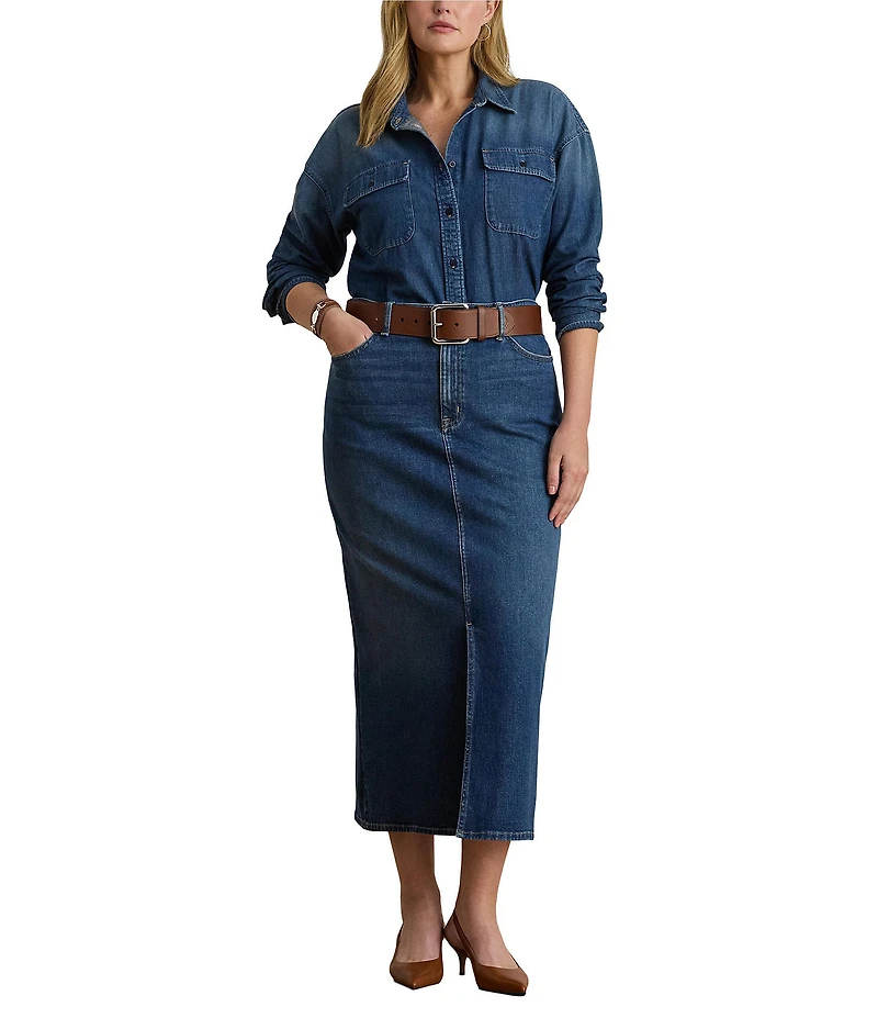 Lauren Ralph Lauren Plus Size Cotton-Blend Denim Midi Pencil Skirt