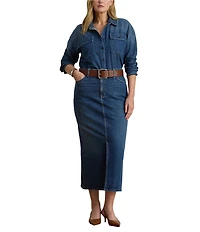 Lauren Ralph Lauren Plus Size Cotton-Blend Denim Midi Pencil Skirt