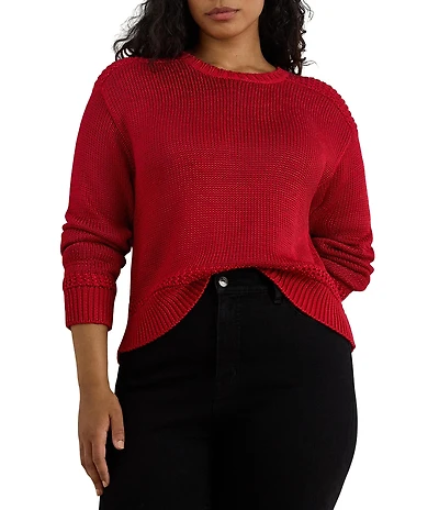 Lauren Ralph Lauren Plus Size Cotton Blend Ribbed Crew Neck Long Sleeve Sweater