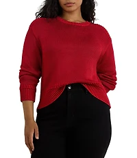 Lauren Ralph Lauren Plus Size Cotton Blend Ribbed Crew Neck Long Sleeve Sweater