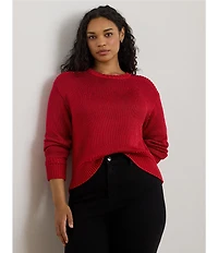 Lauren Ralph Lauren Plus Size Cotton Blend Ribbed Crew Neck Long Sleeve Sweater