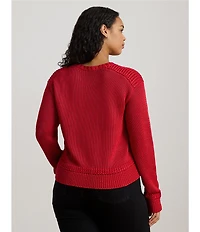 Lauren Ralph Lauren Plus Size Cotton Blend Ribbed Crew Neck Long Sleeve Sweater