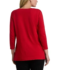 Lauren Ralph Lauren Plus Size Cotton Jersey Split V-Neck 3/4 Sleeve Tunic