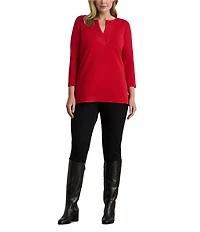 Lauren Ralph Lauren Plus Size Cotton Jersey Split V-Neck 3/4 Sleeve Tunic
