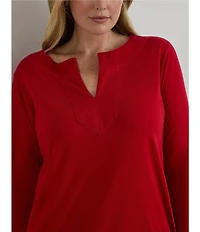 Lauren Ralph Lauren Plus Size Cotton Jersey Split V-Neck 3/4 Sleeve Tunic