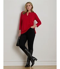 Lauren Ralph Lauren Plus Size Cotton Jersey Split V-Neck 3/4 Sleeve Tunic