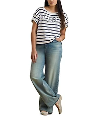 Lauren Ralph Lauren Plus Size Cotton Jersey Stripe Beaded Logo T-Shirt