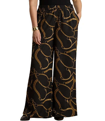 Lauren Ralph Lauren Plus Size Crepe Belting Print Wide Leg Full Length Coordinating Pants