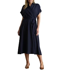 Lauren Ralph Lauren Plus Size Crepe de Chine Belted Midi Dress
