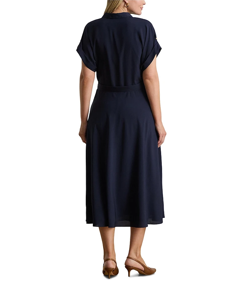 Lauren Ralph Lauren Plus Size Crepe de Chine Belted Midi Dress