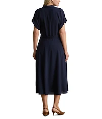 Lauren Ralph Lauren Plus Size Crepe de Chine Belted Midi Dress