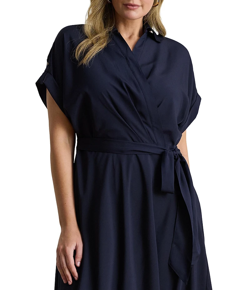 Lauren Ralph Lauren Plus Size Crepe de Chine Belted Midi Dress