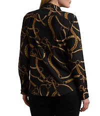 Lauren Ralph Lauren Plus Size Crepe de Chine Belting Print Point Collar Long Sleeve Button Front Shirt