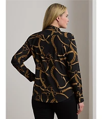 Lauren Ralph Lauren Plus Size Crepe de Chine Belting Print Point Collar Long Sleeve Button Front Shirt