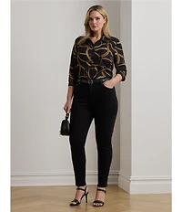 Lauren Ralph Lauren Plus Size Crepe de Chine Belting Print Point Collar Long Sleeve Button Front Shirt