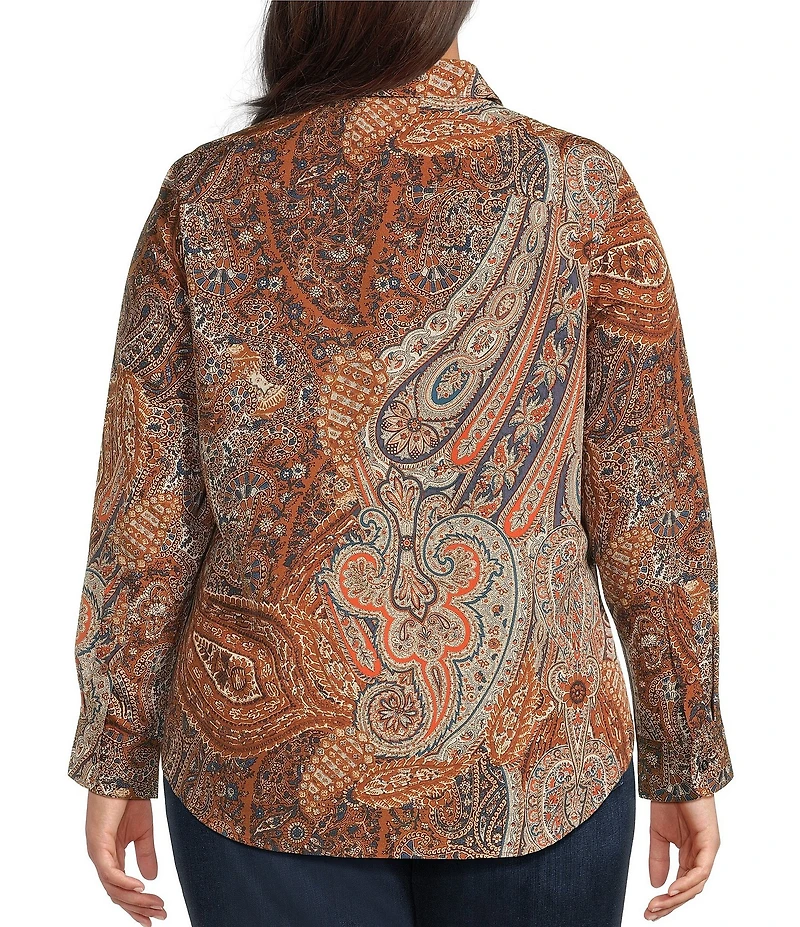 Lauren Ralph Lauren Plus Size Crepe de Chine Paisley Point Collar Long Sleeve Button-Front Shirt