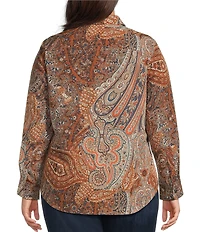 Lauren Ralph Lauren Plus Size Crepe de Chine Paisley Point Collar Long Sleeve Button-Front Shirt