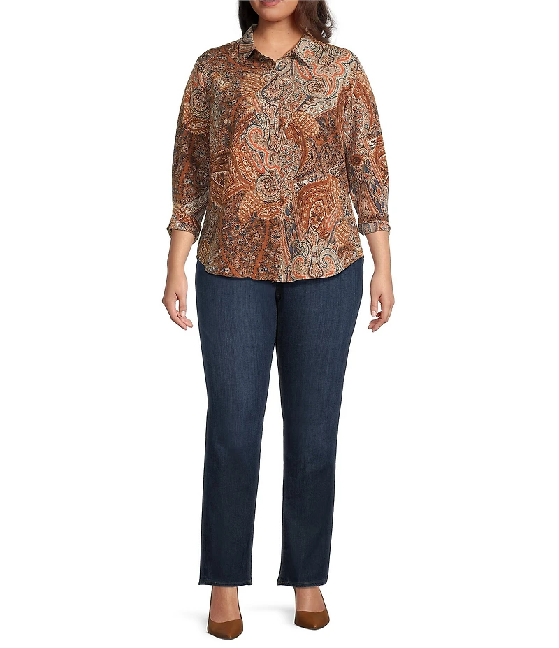 Lauren Ralph Lauren Plus Size Crepe de Chine Paisley Point Collar Long Sleeve Button-Front Shirt