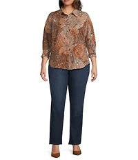 Lauren Ralph Lauren Plus Size Crepe de Chine Paisley Point Collar Long Sleeve Button-Front Shirt
