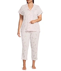 Lauren Ralph Lauren Plus Size Ditsy Bouquet Print Short Sleeve Notch Collar Knit Cropped Pajama Set