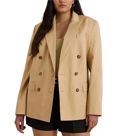 Lauren Ralph Lauren Plus Size Double-Breasted Cotton Twill Blazer