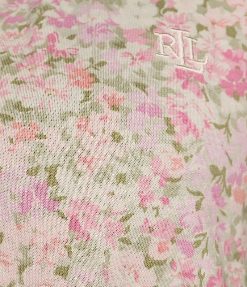 Lauren Ralph Lauren Plus Size Double Flutter Sleeve Keyhole Neck Jersey Knit Multi-Floral Print Nightgown