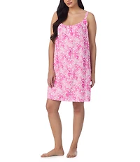 Lauren Ralph Lauren Plus Size Double Strap Button Neck Jersey Knit Nightgown