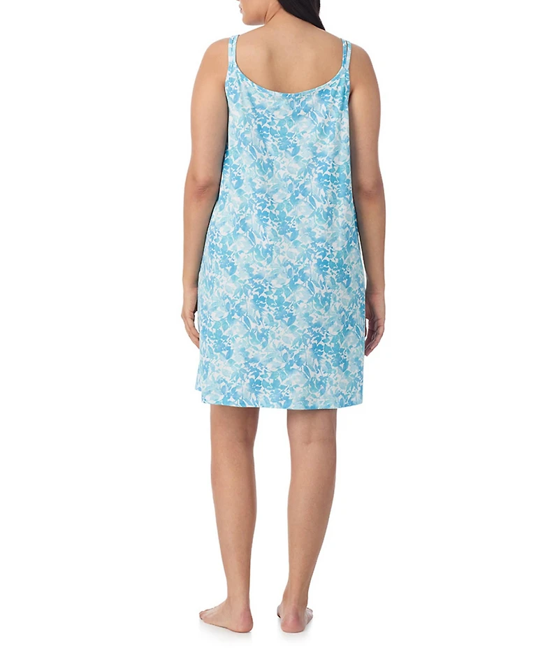 Lauren Ralph Lauren Plus Size Double Strap Button Neck Jersey Knit Nightgown