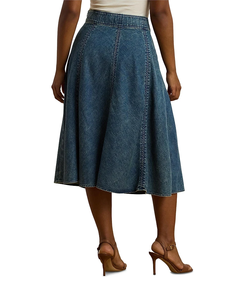 Lauren Ralph Lauren Plus Size Drawcord Waist A-Line Denim Midi Skirt
