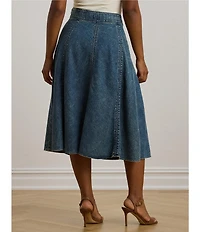 Lauren Ralph Lauren Plus Size Drawcord Waist A-Line Denim Midi Skirt