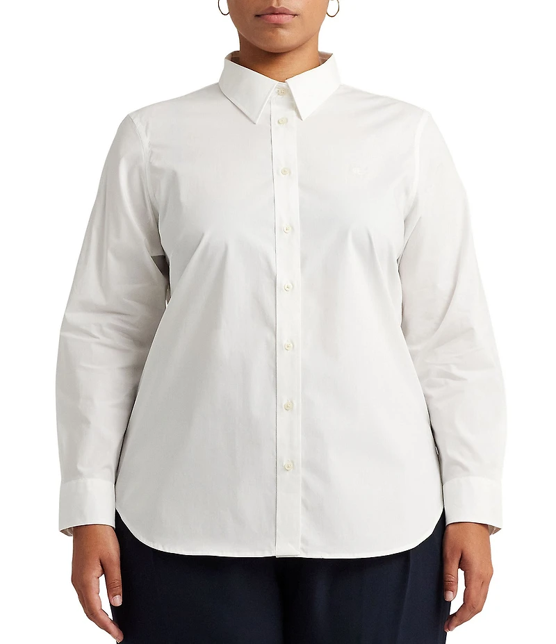 Lauren Ralph Lauren Plus Size Easy Care Point Collar Long Sleeve Button Front Shirt
