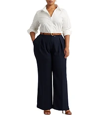 Lauren Ralph Lauren Plus Size Easy Care Point Collar Long Sleeve Button Front Shirt