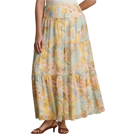 Lauren Ralph Lauren Plus Size Floral Crinkle Georgette Tiered Maxi Skirt