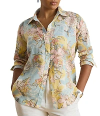 Lauren Ralph Lauren Plus Size Floral Point Collar Long Sleeve Button-Front Shirt