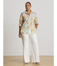 Lauren Ralph Lauren Plus Size Floral Point Collar Long Sleeve Button-Front Shirt