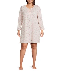 Lauren Ralph Lauren Plus Size Floral Print 3/4 Sleeve Split Neck Knit Nightgown