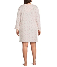 Lauren Ralph Lauren Plus Size Floral Print 3/4 Sleeve Split Neck Knit Nightgown