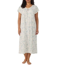 Lauren Ralph Lauren Plus Size Floral Print Flutter Sleeve V-Neck Jersey Knit Ballet Nightgown