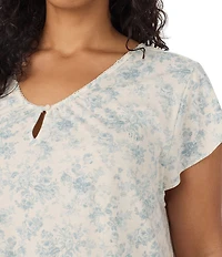 Lauren Ralph Lauren Plus Size Floral Print Flutter Sleeve V-Neck Jersey Knit Ballet Nightgown
