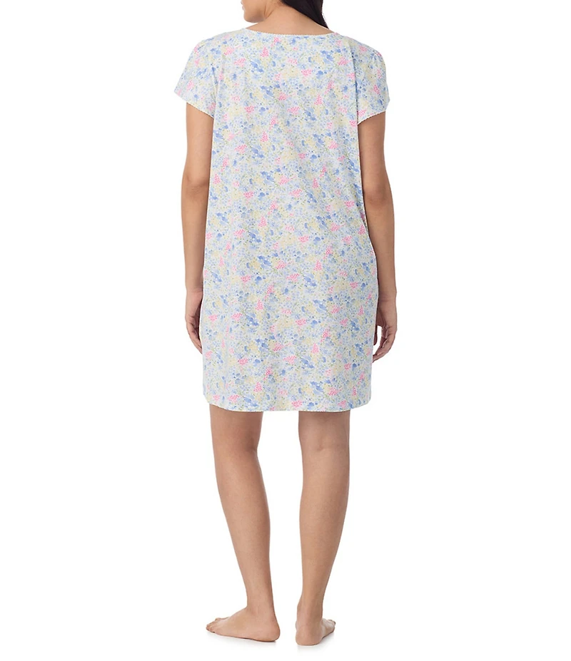 Lauren Ralph Lauren Plus Size Floral Print Flutter Sleeve V-Neck Jersey Knit Nightgown