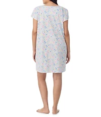 Lauren Ralph Lauren Plus Size Floral Print Flutter Sleeve V-Neck Jersey Knit Nightgown