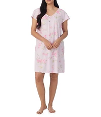 Lauren Ralph Lauren Plus Size Floral Print Flutter Sleeve V-Neck Jersey Knit Nightgown