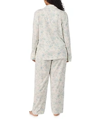 Lauren Ralph Lauren Plus Size Floral Print Long Sleeve Notch Collar Jersey Knit Pant Pajama Set