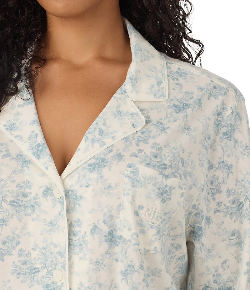 Lauren Ralph Lauren Plus Size Floral Print Long Sleeve Notch Collar Jersey Knit Pant Pajama Set